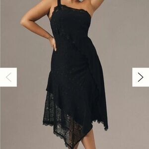 Anthropologie Black One-Shoulder Lace Handkerchief Dress